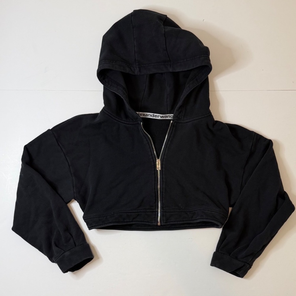 Alexander Wang Cropped Hoodie Womens Black Full Zip Sweatshirt